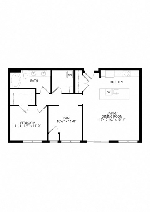 Floor plan for 1 bed, 1 bath, 1015 sqft